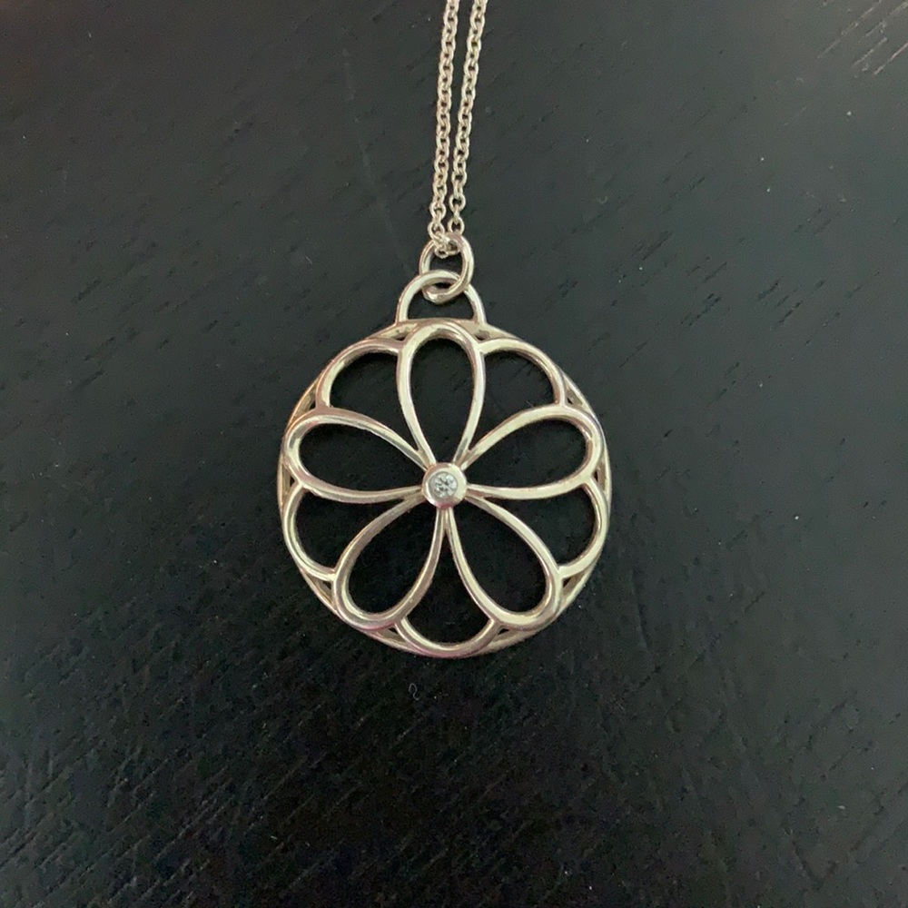 Tiffany & Co. Diamond Strlg Silver Daisy Necklace